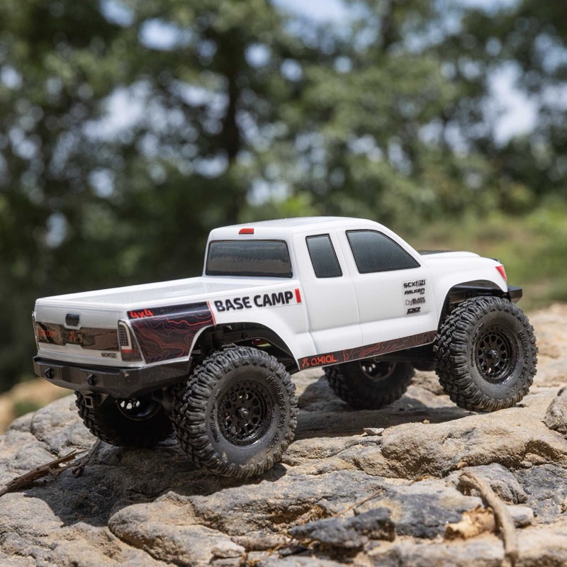 Axial SCX24 Basecamp micro crawler on outdoor rock terrain